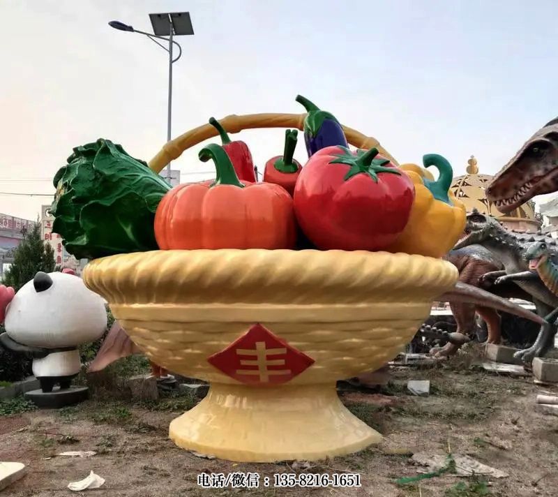 大型玻璃钢摆件水果蔬菜菜篮子雕塑 大型玻璃钢摆件水果蔬菜菜篮子雕塑