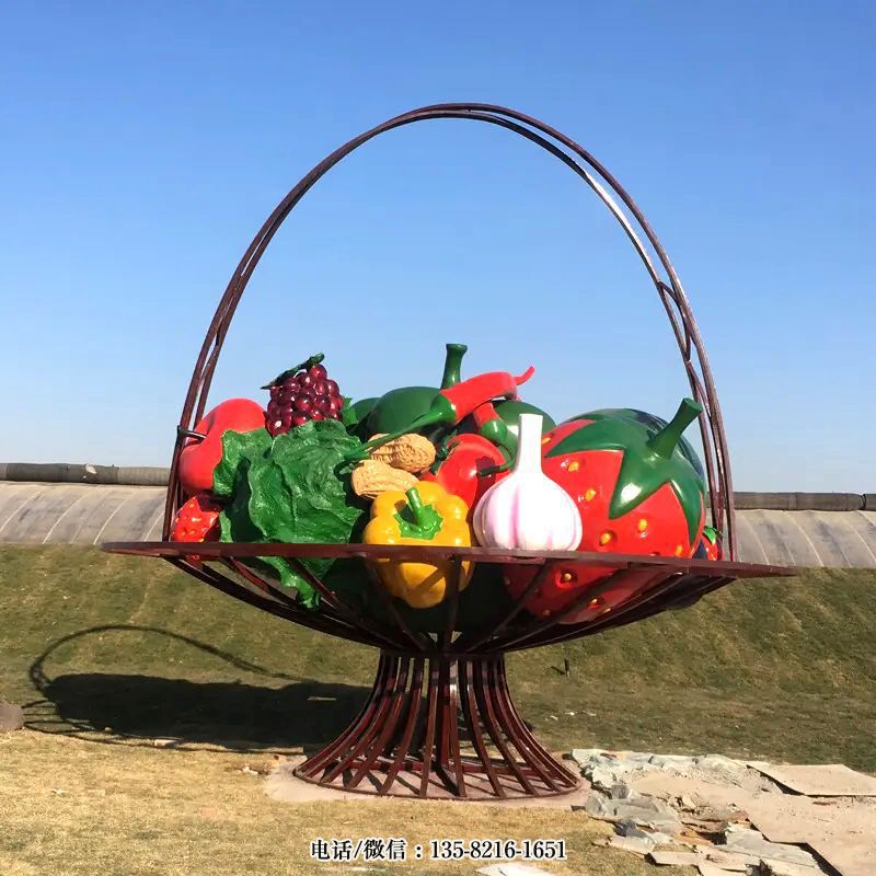 景区景点大型创意玻璃钢蔬菜水果菜篮子雕塑 景区景点大型创意玻璃钢蔬菜水果菜篮子雕塑